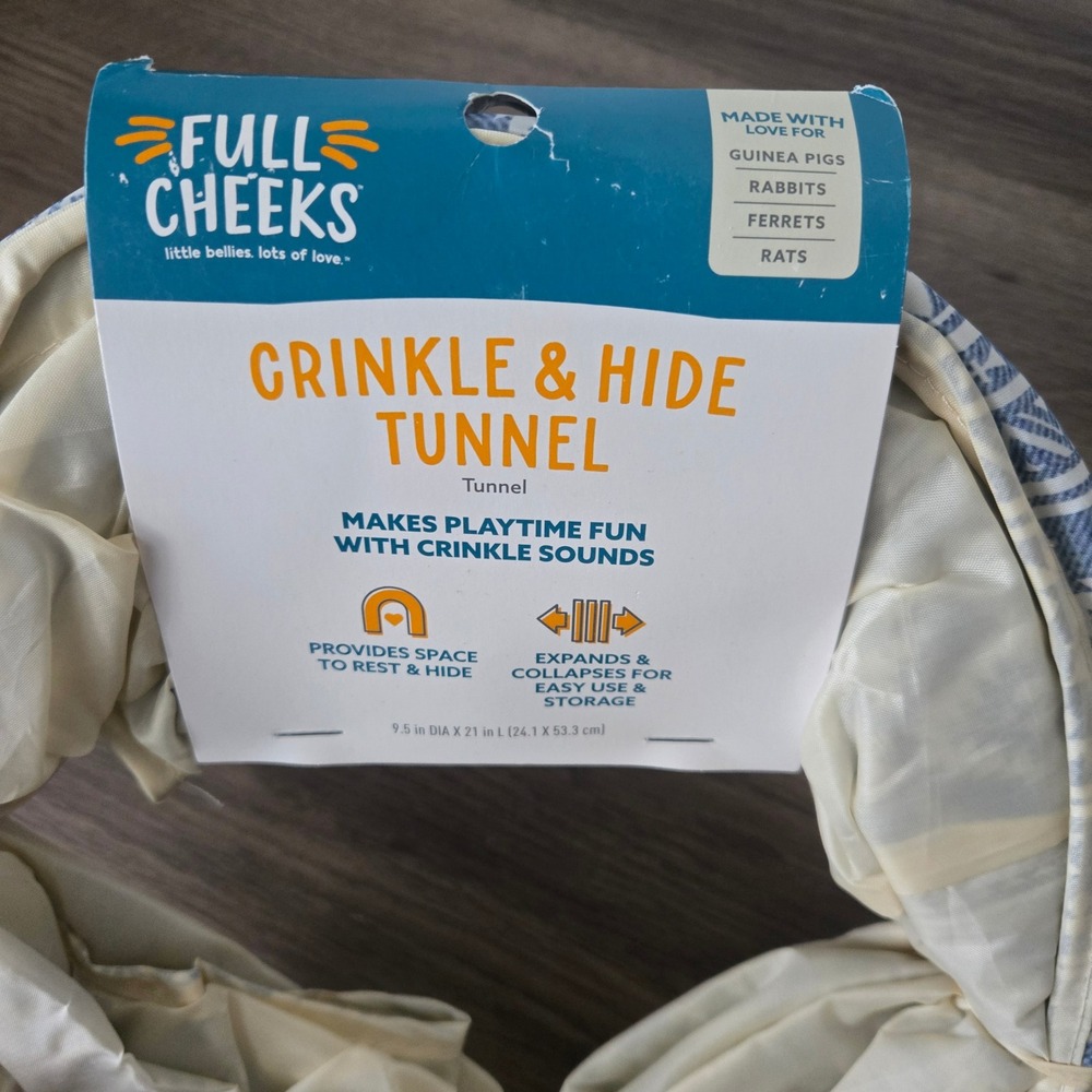 Full Cheeks Crinkle Hide Tunnel Small Pet Guinea Pig Rabbit Ferret Rat Playtime - Picture 2 of 4
